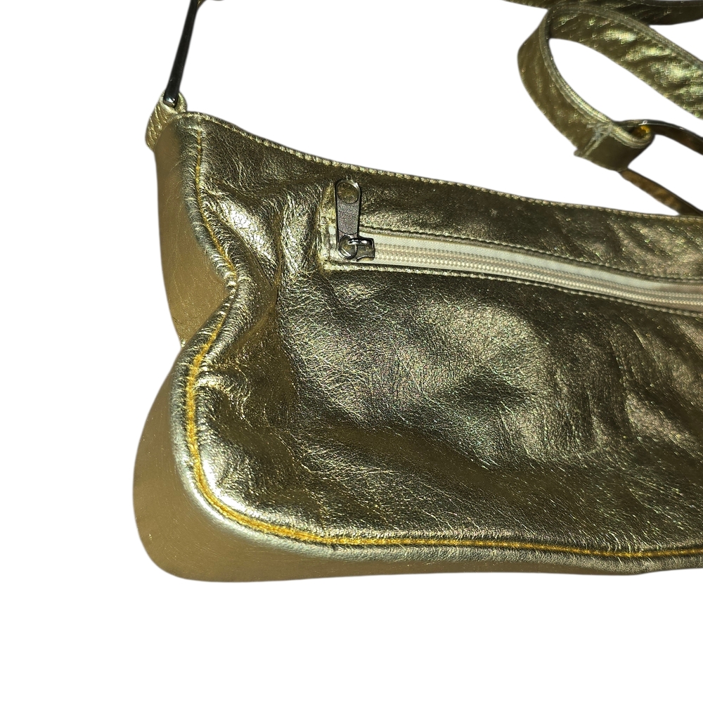 Vintage 80s Dawli Metallic Gold Leather Shoulder Bag - Picture 8 of 11